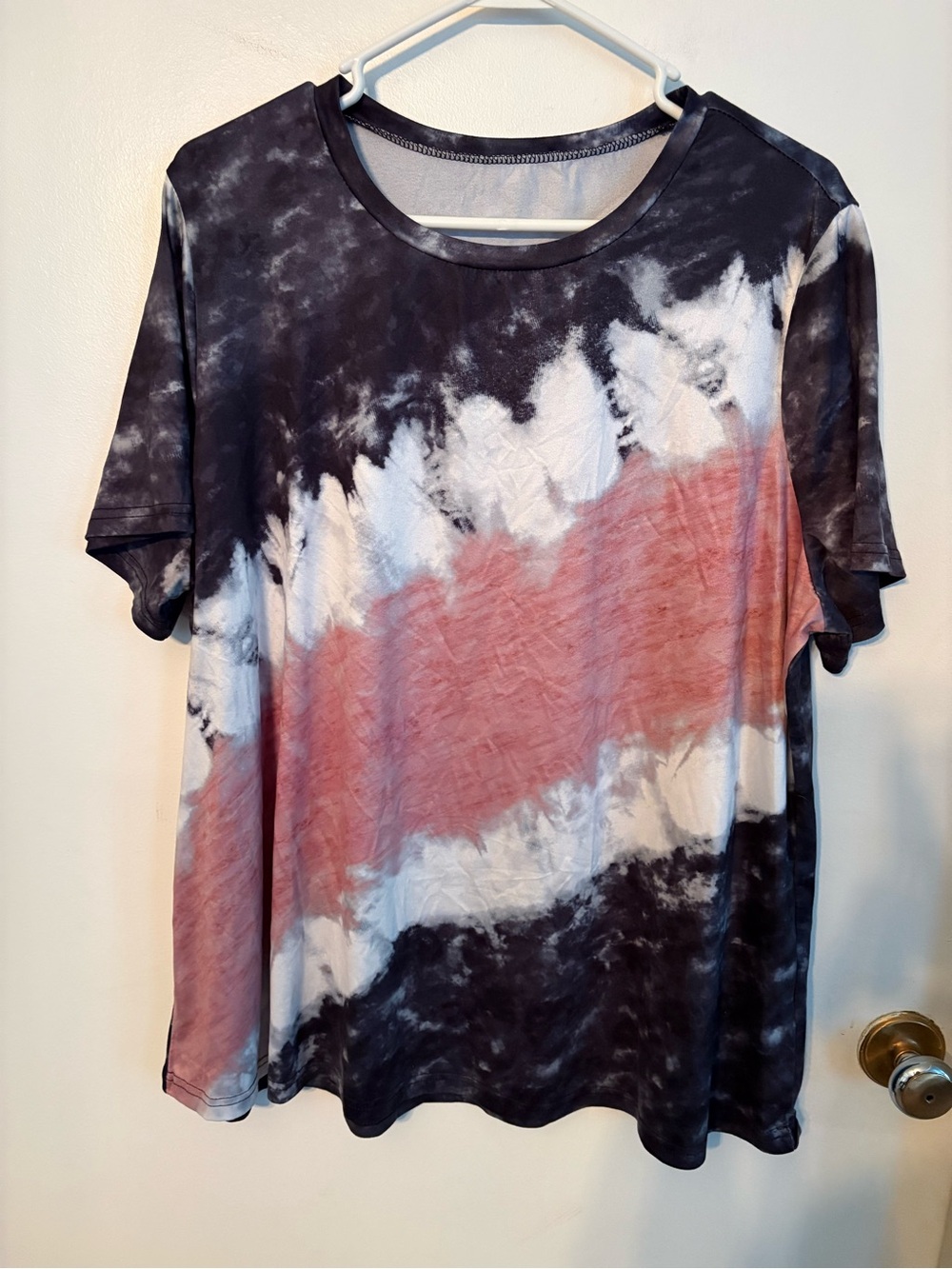 SHEIN Black, White & Rose Tie-Dye Short Sleeve Top